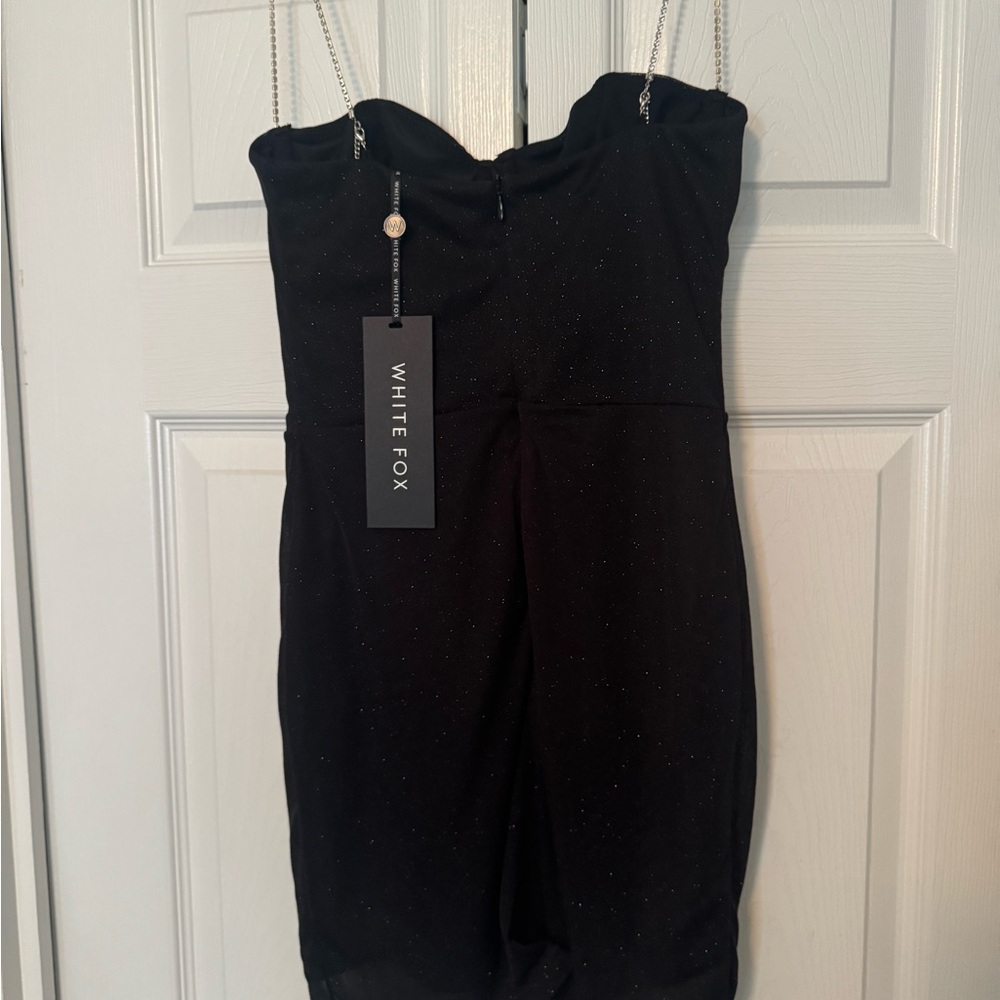White Fox Black Dress with Rhinestone Straps
Homecoming, Cocktail, Winter dance.